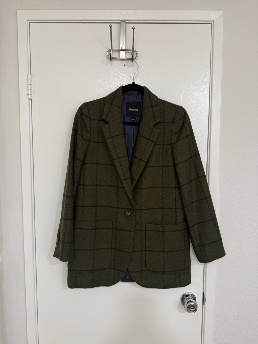 Madewell Olive Windowpane Wool-Blend Blazer
